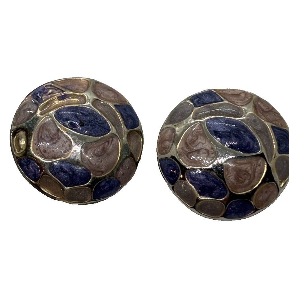 Earrings Painted Maximalist Gold Pink Blue Vintage 80's Retro Clip On